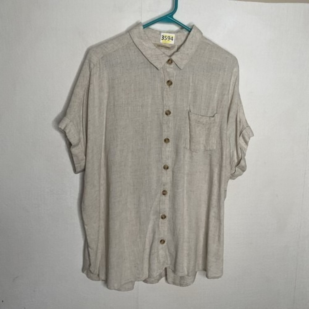 NWOT Soft Surroundings Beige Long Slv Button Up Shirt Women XL India Rayon/Linen